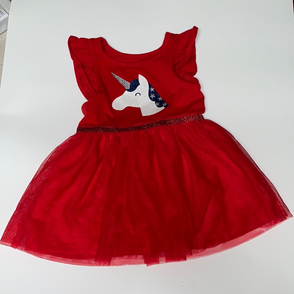 18M Cat & Jack red dress blue & white unicorn detail tule bottom sparkly…